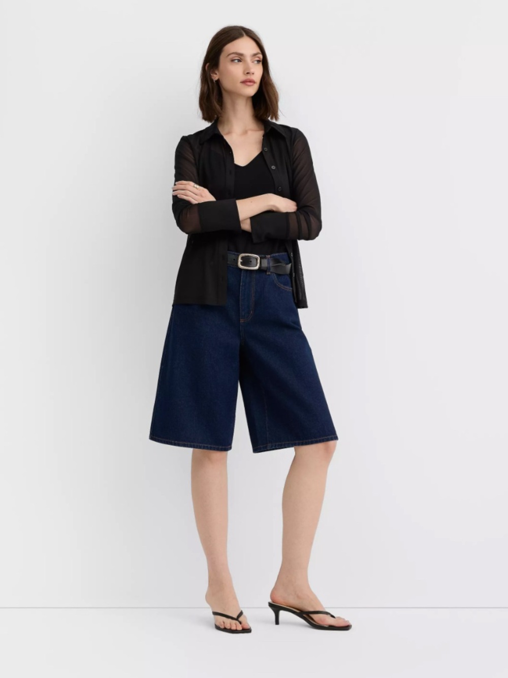 LOFT Rivete NWT Dark Blue High Waist Wide-Leg Denim Bermuda Shorts